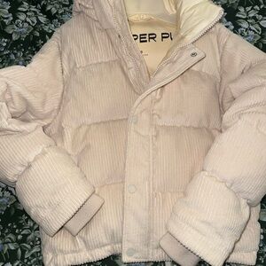 Aritzia Super Puff Corduroy Oatmeal Puffer ‘shorty’ jacket